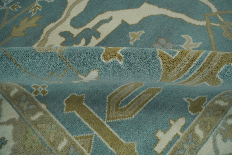 Hand Knotted 10x14 Oushak Blue and Ivory Wool Large Area Rug | TRDCP721014 - The Rug Decor
