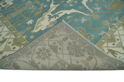 Hand Knotted 10x14 Oushak Blue and Ivory Wool Large Area Rug | TRDCP721014 - The Rug Decor