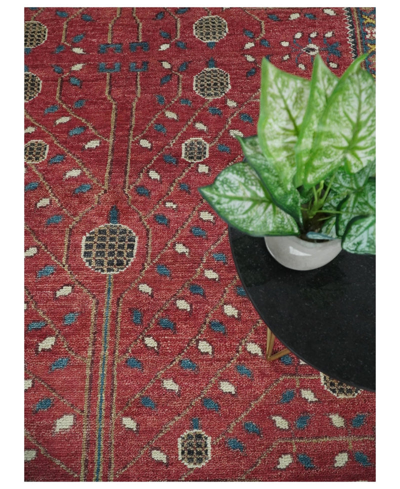 Hand Knotted 10x14 Vintage Oriental Oushak Red and Blue Wool Area Rug | TRDCP5511014 - The Rug Decor