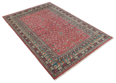 Hand Knotted 10x14 Vintage Oriental Oushak Red and Blue Wool Area Rug | TRDCP5511014 - The Rug Decor