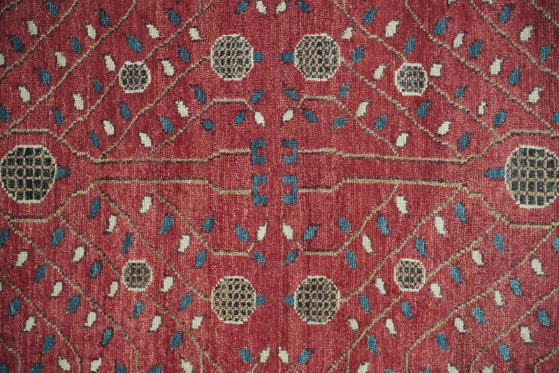 Hand Knotted 10x14 Vintage Oriental Oushak Red and Blue Wool Area Rug | TRDCP5511014 - The Rug Decor