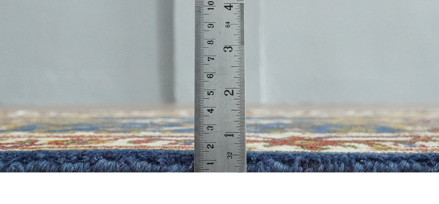 Hand Knotted 2.6x10 Blue, Ivory and Mustard Traditional Wool Area Rug - The Rug Decor