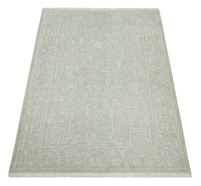 Hand Knotted 2x3 Beige and Ivory Traditional Persian Oushak Wool Rug | N6223 - The Rug Decor
