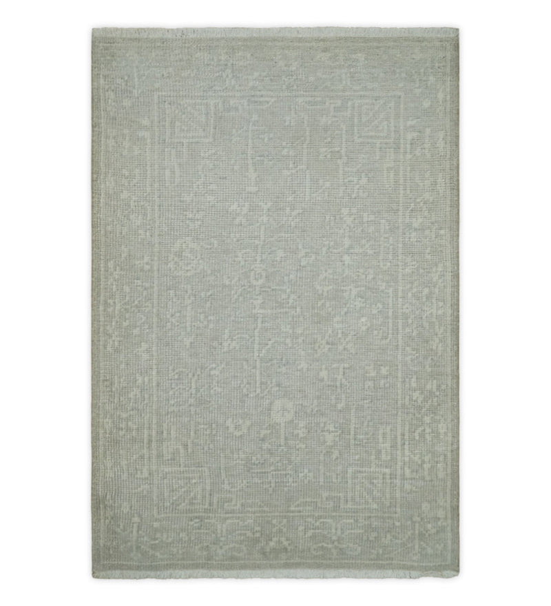 Hand Knotted 2x3 Beige and Ivory Traditional Persian Oushak Wool Rug | N6223 - The Rug Decor