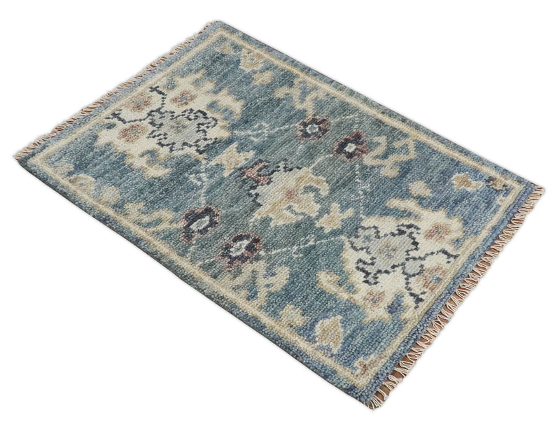 Hand Knotted 2x3 Blue, Ivory and Camel Traditional Antique Persian Design Wool Rug | TRDCP80223 - The Rug Decor