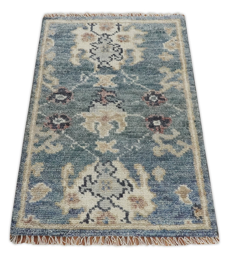 Hand Knotted 2x3 Blue, Ivory and Camel Traditional Antique Persian Design Wool Rug | TRDCP80223 - The Rug Decor