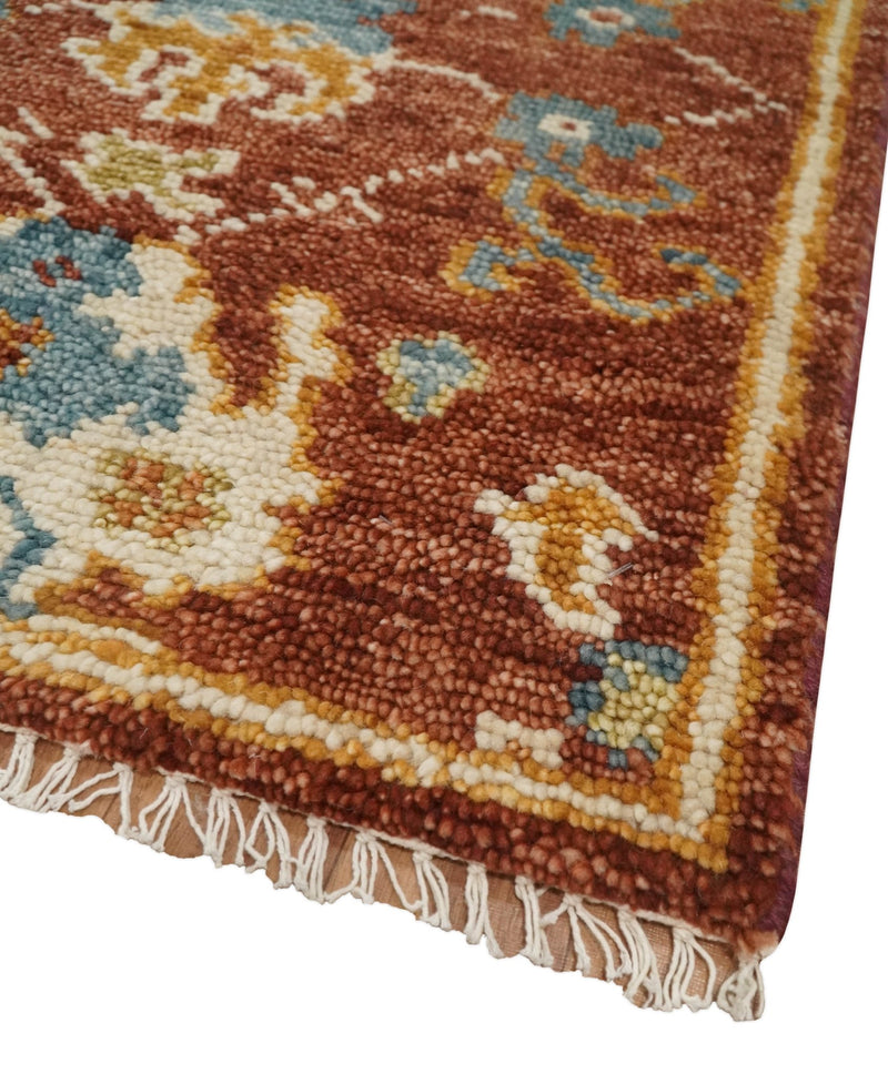 Hand Knotted 2x3 Rust, Blue and Ivory Traditional Antique Persian Design Wool Rug | TRDCP79923 - The Rug Decor