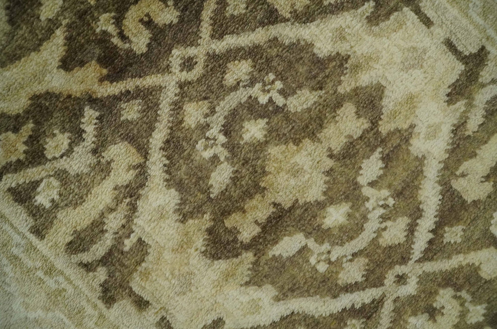 Hand Knotted 3x12 Oriental Oushak Beige and Brown Wool Area Rug - The Rug Decor
