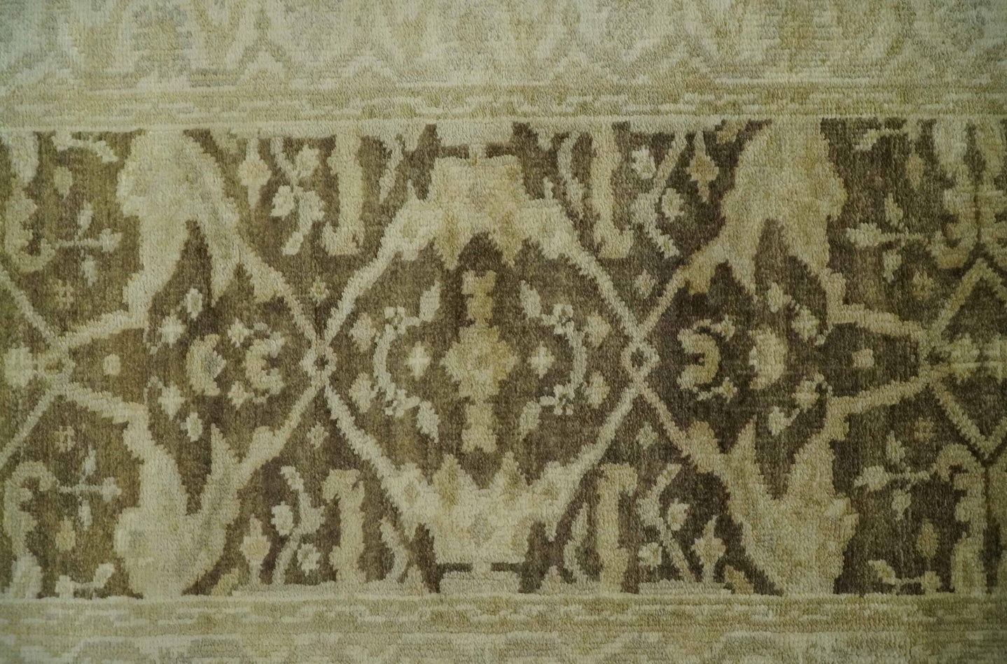 Hand Knotted 3x12 Oriental Oushak Beige and Brown Wool Area Rug - The Rug Decor