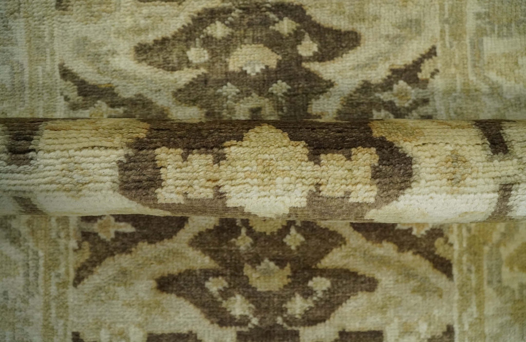 Hand Knotted 3x12 Oriental Oushak Beige and Brown Wool Area Rug - The Rug Decor