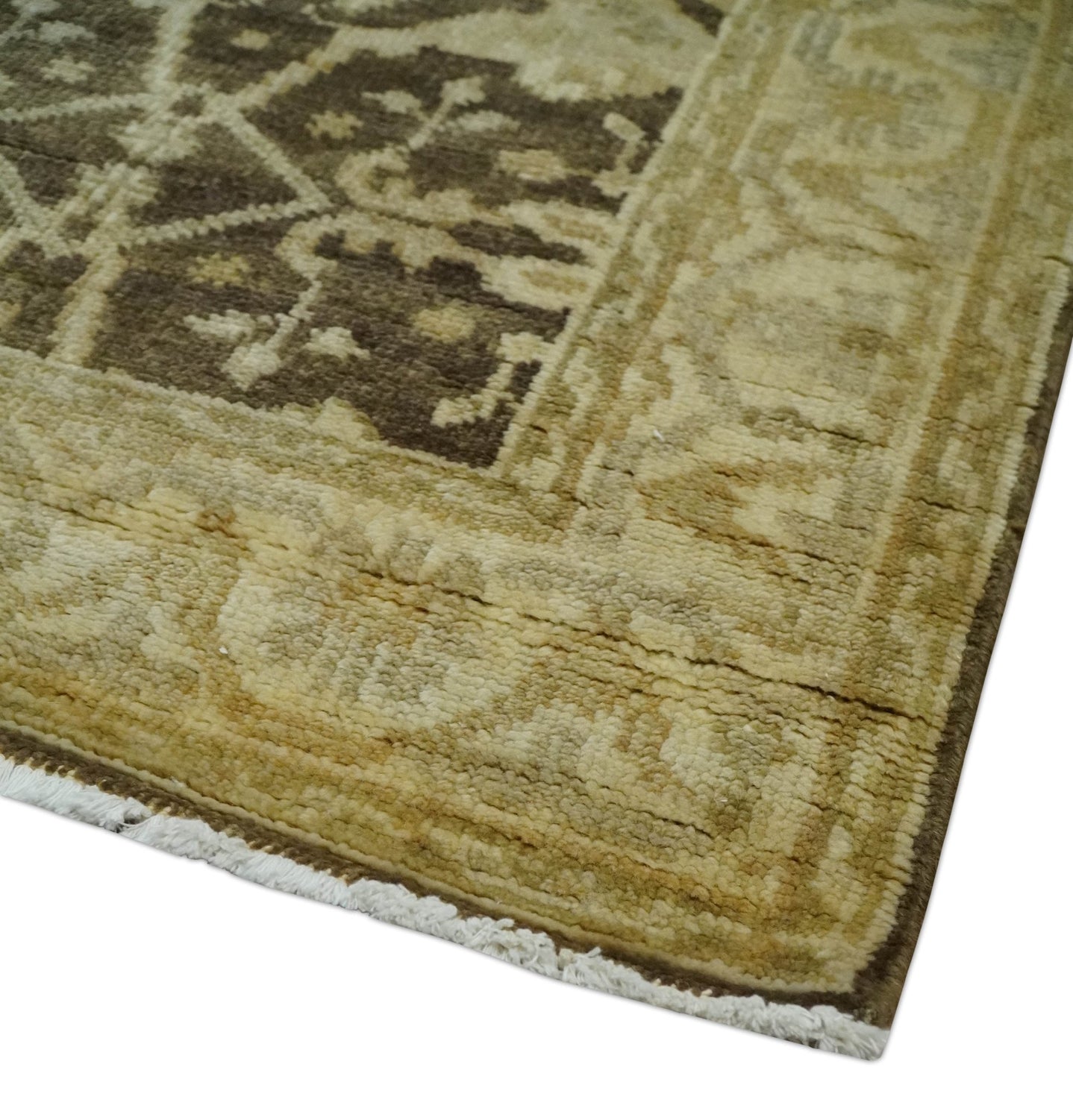 Hand Knotted 3x12 Oriental Oushak Beige and Brown Wool Area Rug - The Rug Decor