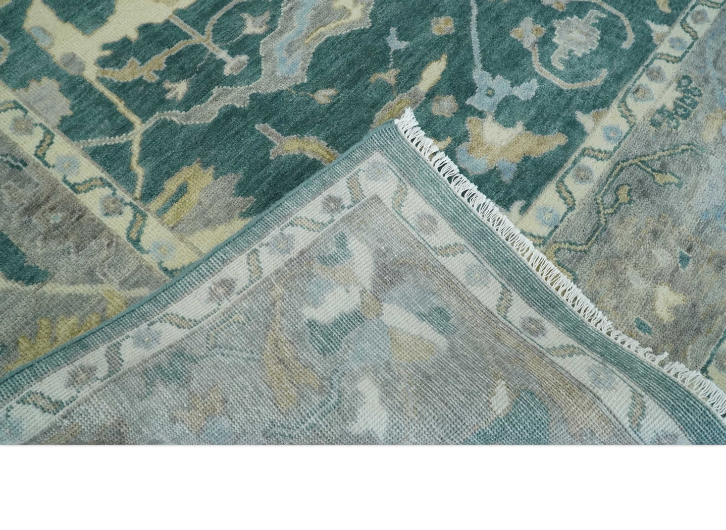 Hand Knotted 3x5, 4x6, 5x8, 6x9, 8x10 and 9x12 Oriental Oushak Teal and Gray Wool Area Rug |TRDCP1019810 - The Rug Decor