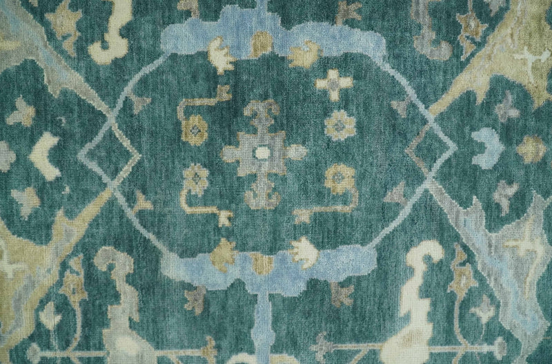 2x3 Hand Knotted Teal and Beige Balloon shape Oushak Wool Area Rug in 2023