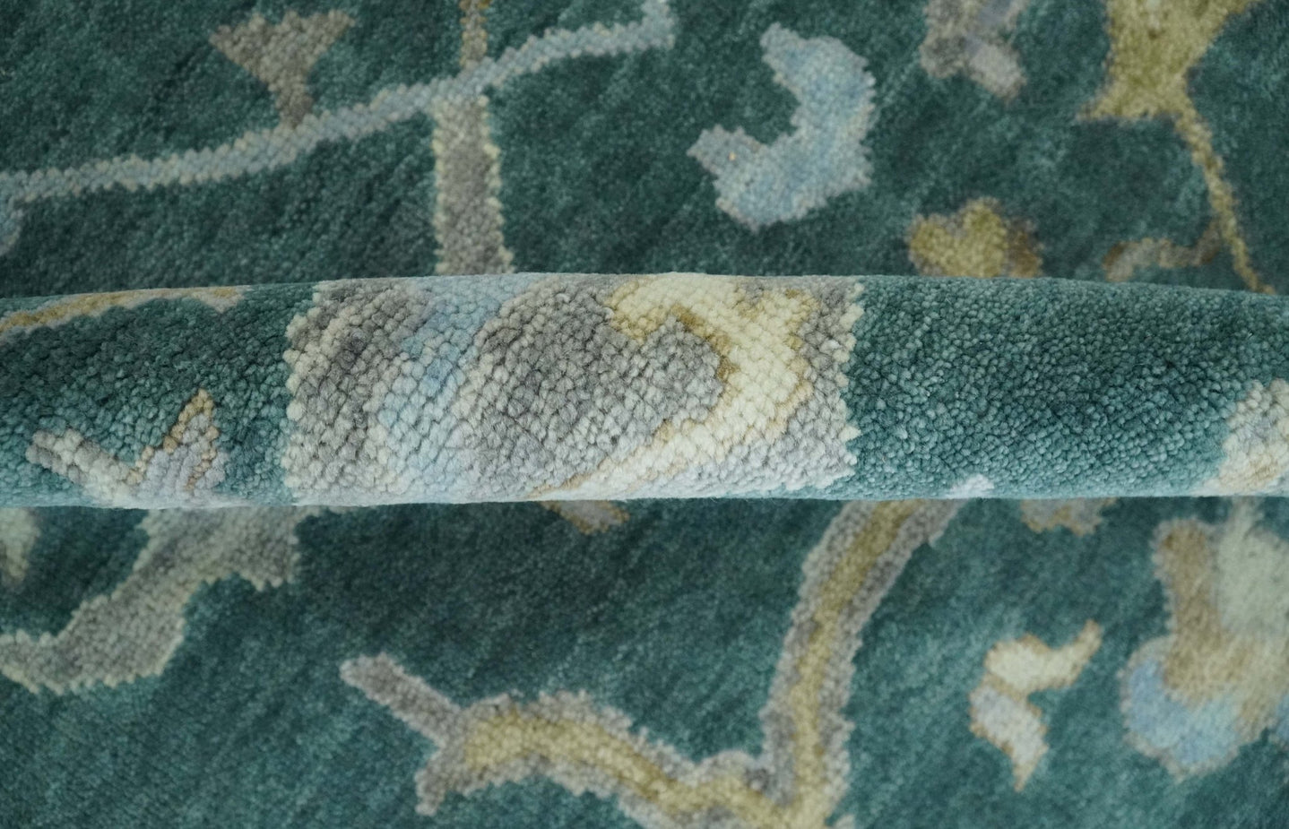 Hand Knotted 3x5, 4x6, 5x8, 6x9, 8x10 and 9x12 Oriental Oushak Teal and Gray Wool Area Rug |TRDCP1019810 - The Rug Decor