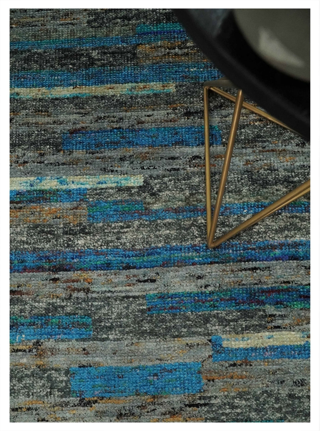 Hand Knotted 4.5x6.5 Gray, Ivory and Blue Modern Abstract Contemporary Recycled Silk Area Rug | OP67 - The Rug Decor