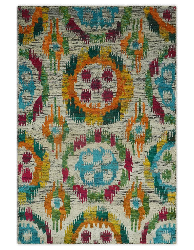 Hand Knotted 4.5x6.5 Multicolor Persian made of Recycled Silk Area Rug | OP66 - The Rug Decor