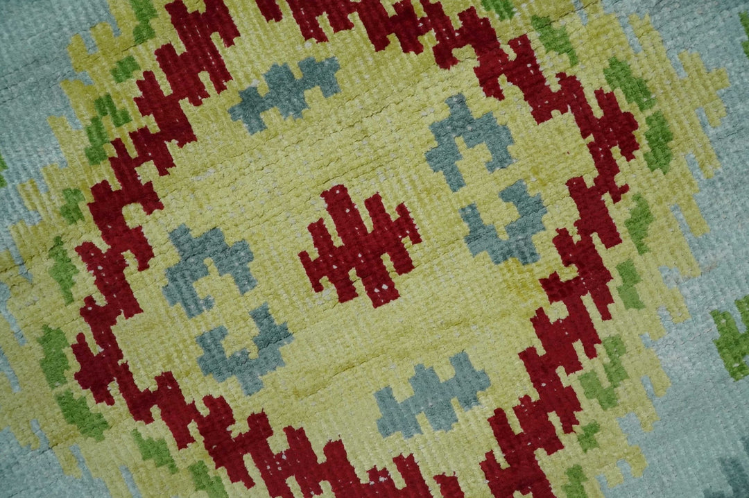Hand Knotted 4.5x6.5 Silver, Mustard and Red Persian made of Recycled Silk Area Rug | OP129 - The Rug Decor