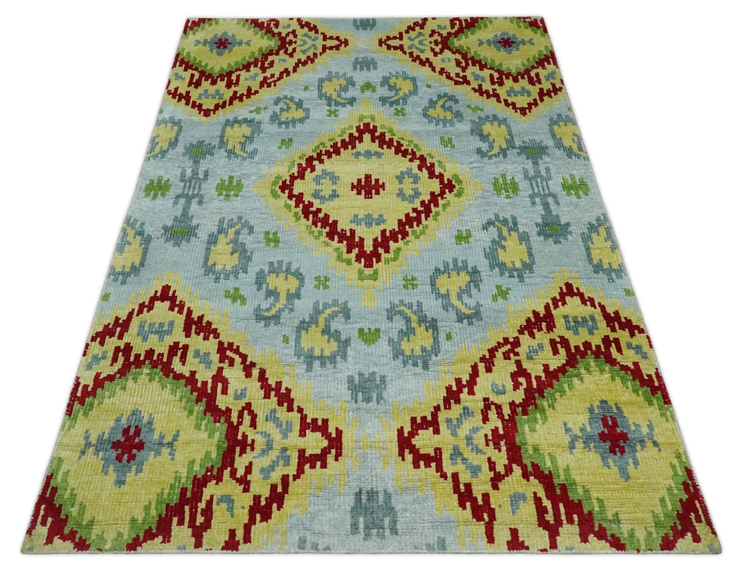 Hand Knotted 4.5x6.5 Silver, Mustard and Red Persian made of Recycled Silk Area Rug | OP129 - The Rug Decor
