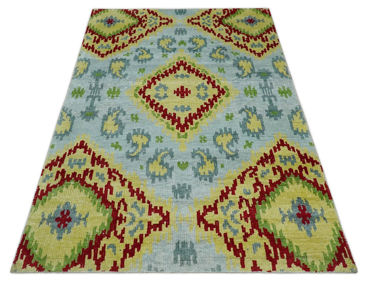 Hand Knotted 4.5x6.5 Silver, Mustard and Red Persian made of Recycled Silk Area Rug | OP129 - The Rug Decor