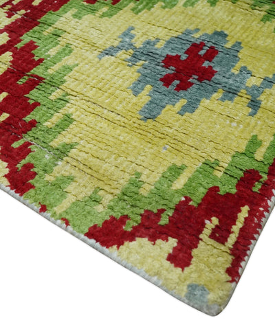 Hand Knotted 4.5x6.5 Silver, Mustard and Red Persian made of Recycled Silk Area Rug | OP129 - The Rug Decor