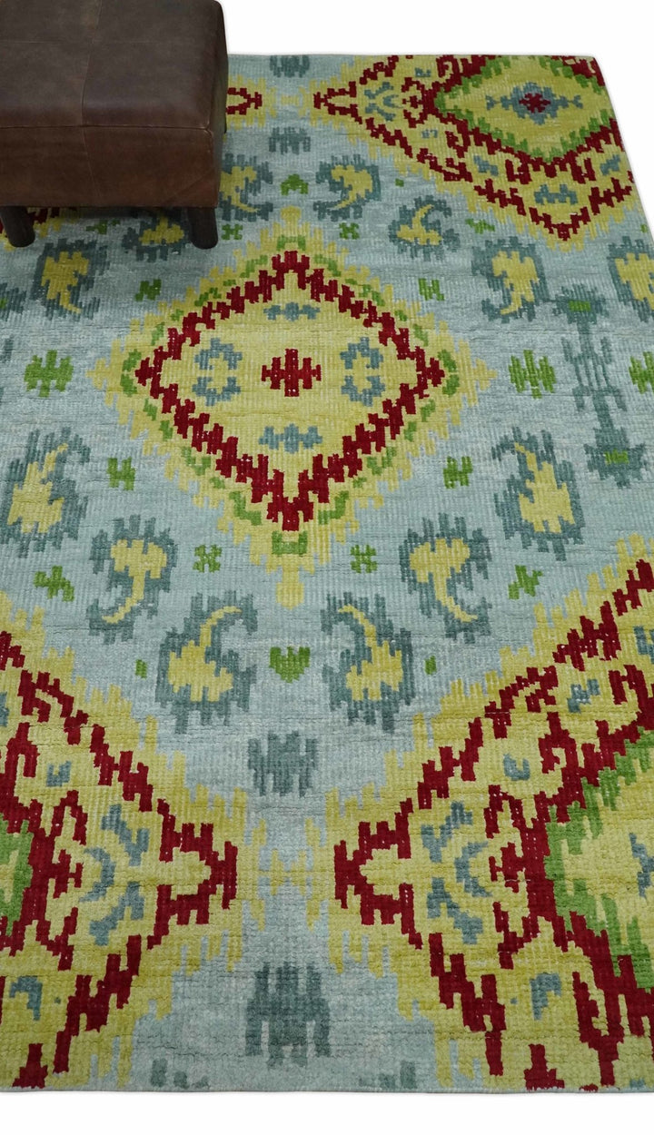 Hand Knotted 4.5x6.5 Silver, Mustard and Red Persian made of Recycled Silk Area Rug | OP129 - The Rug Decor
