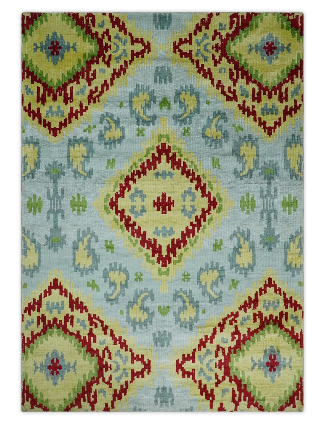 Hand Knotted 4.5x6.5 Silver, Mustard and Red Persian made of Recycled Silk Area Rug | OP129 - The Rug Decor