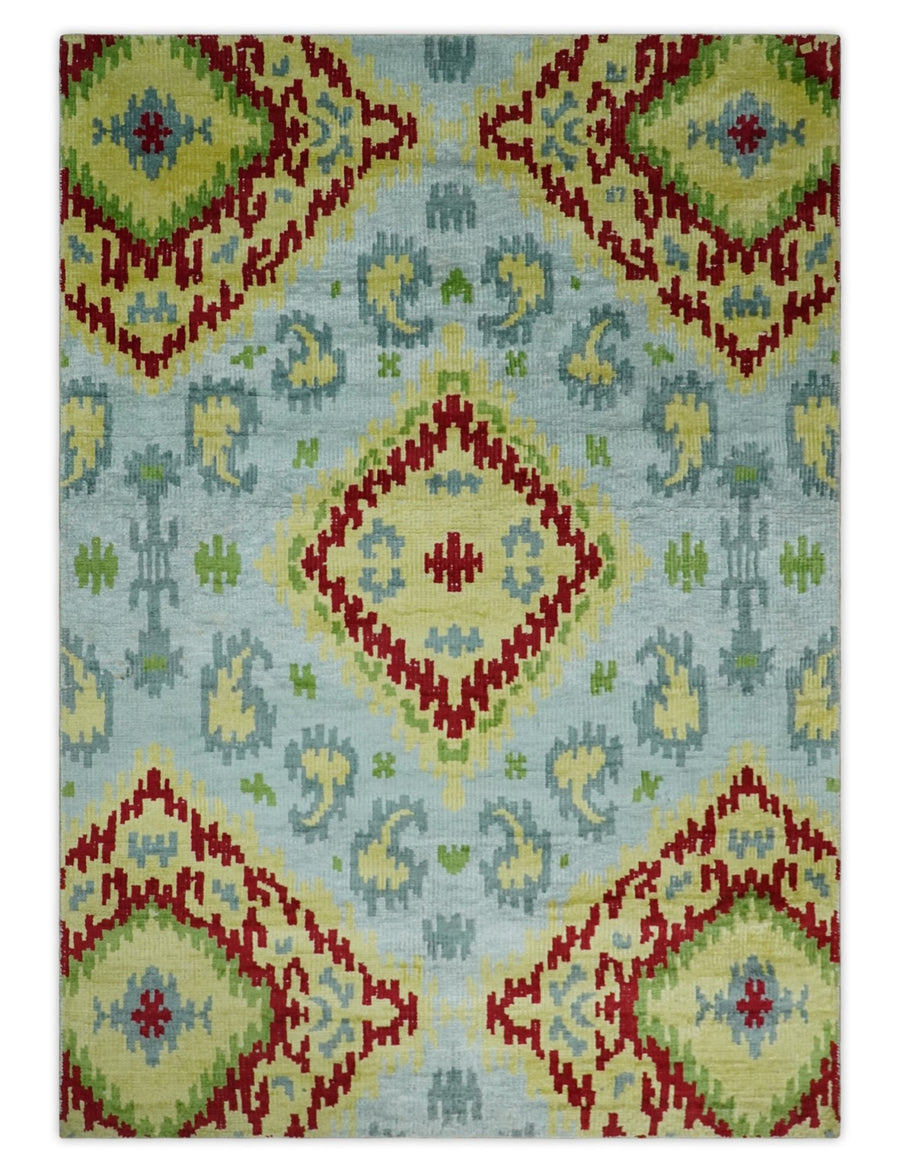 Hand Knotted 4.5x6.5 Silver, Mustard and Red Persian made of Recycled Silk Area Rug | OP129 - The Rug Decor