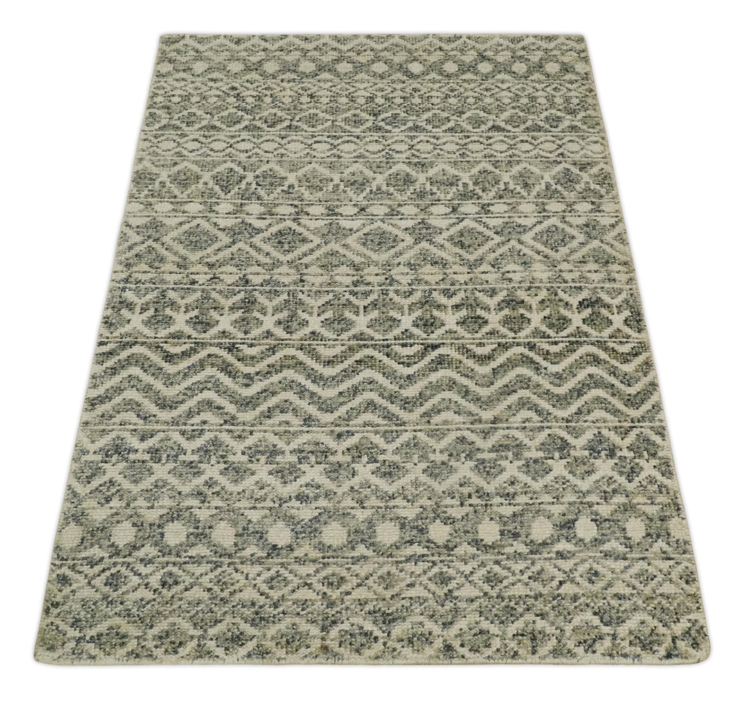 Hand Knotted 4x6 Beige, Camel and Olive Modern Contemporary Southwestern Tribal Trellis Recycled Silk Area Rug | OP59 - The Rug Decor