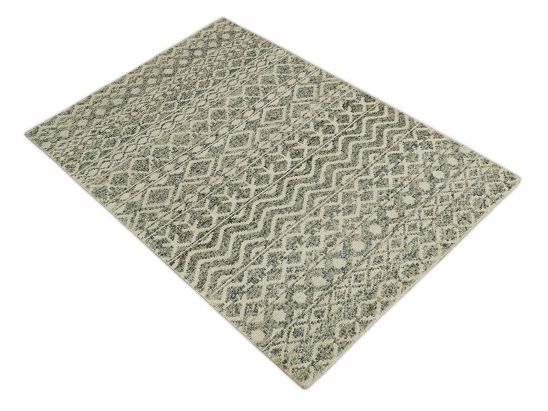 Hand Knotted 4x6 Beige, Camel and Olive Modern Contemporary Southwestern Tribal Trellis Recycled Silk Area Rug | OP59 - The Rug Decor