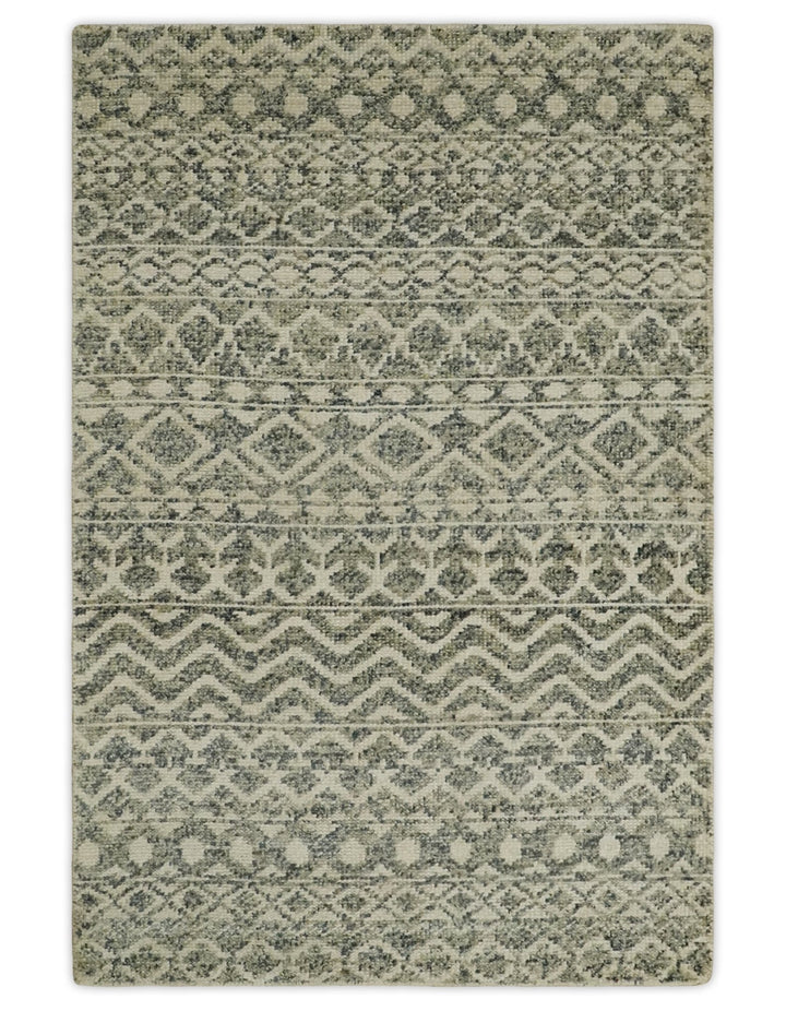Hand Knotted 4x6 Beige, Camel and Olive Modern Contemporary Southwestern Tribal Trellis Recycled Silk Area Rug | OP59 - The Rug Decor
