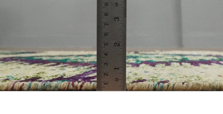 Hand Knotted 4x6 Beige, Violet and Green Persian made of Recycled Silk Area Rug | OP57 - The Rug Decor