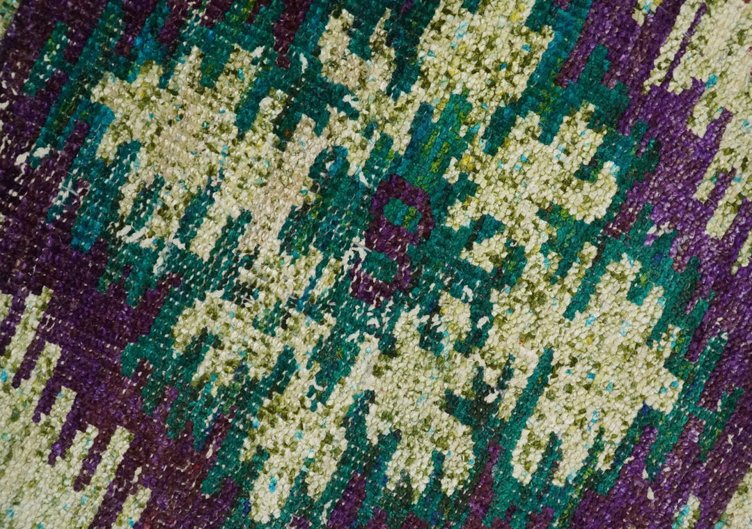 Hand Knotted 4x6 Beige, Violet and Green Persian made of Recycled Silk Area Rug | OP57 - The Rug Decor
