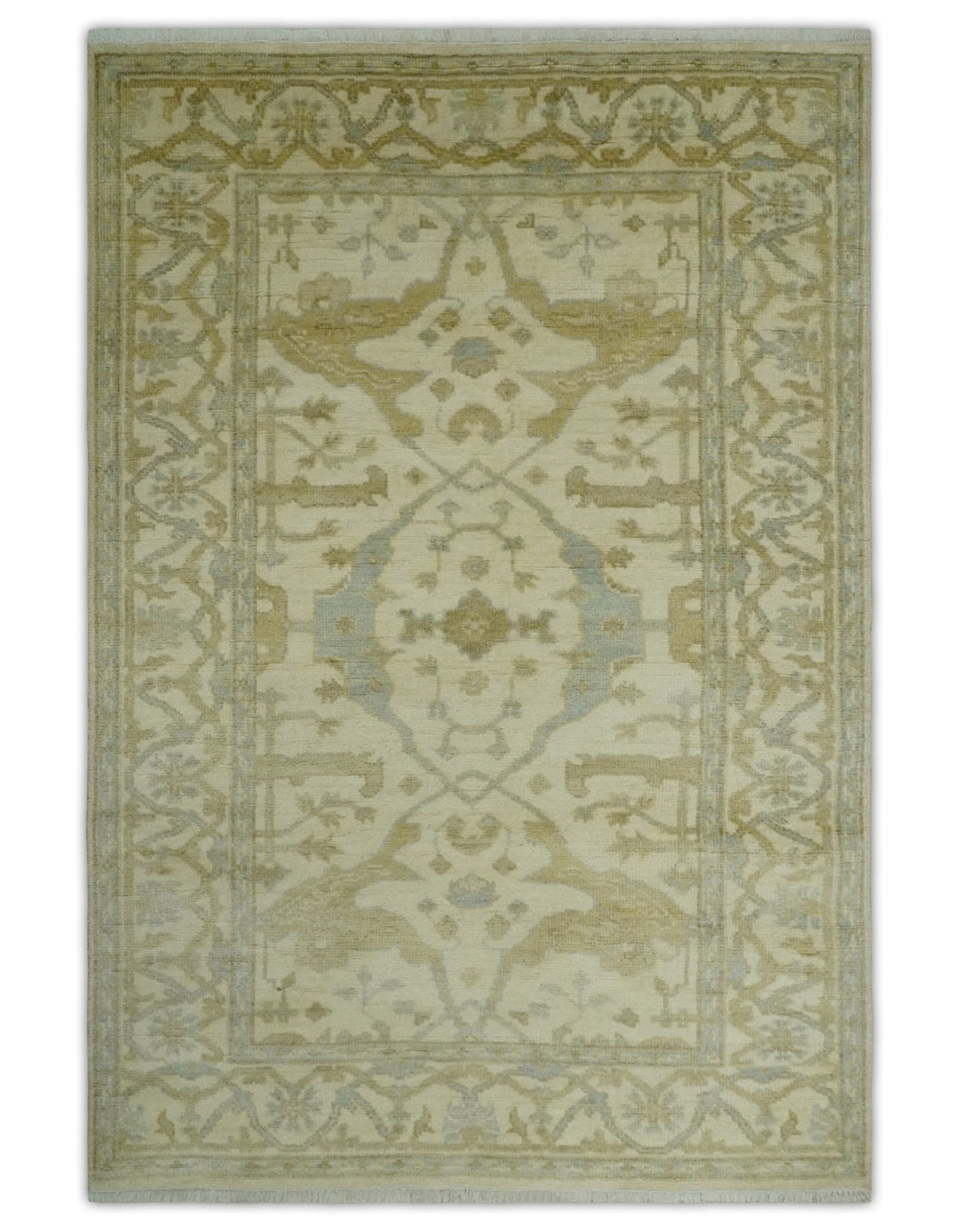 Hand Knotted 4x6 Oriental Oushak Beige an Gray Wool Area Rug, Small Turkish Design Rug | N35146 - The Rug Decor