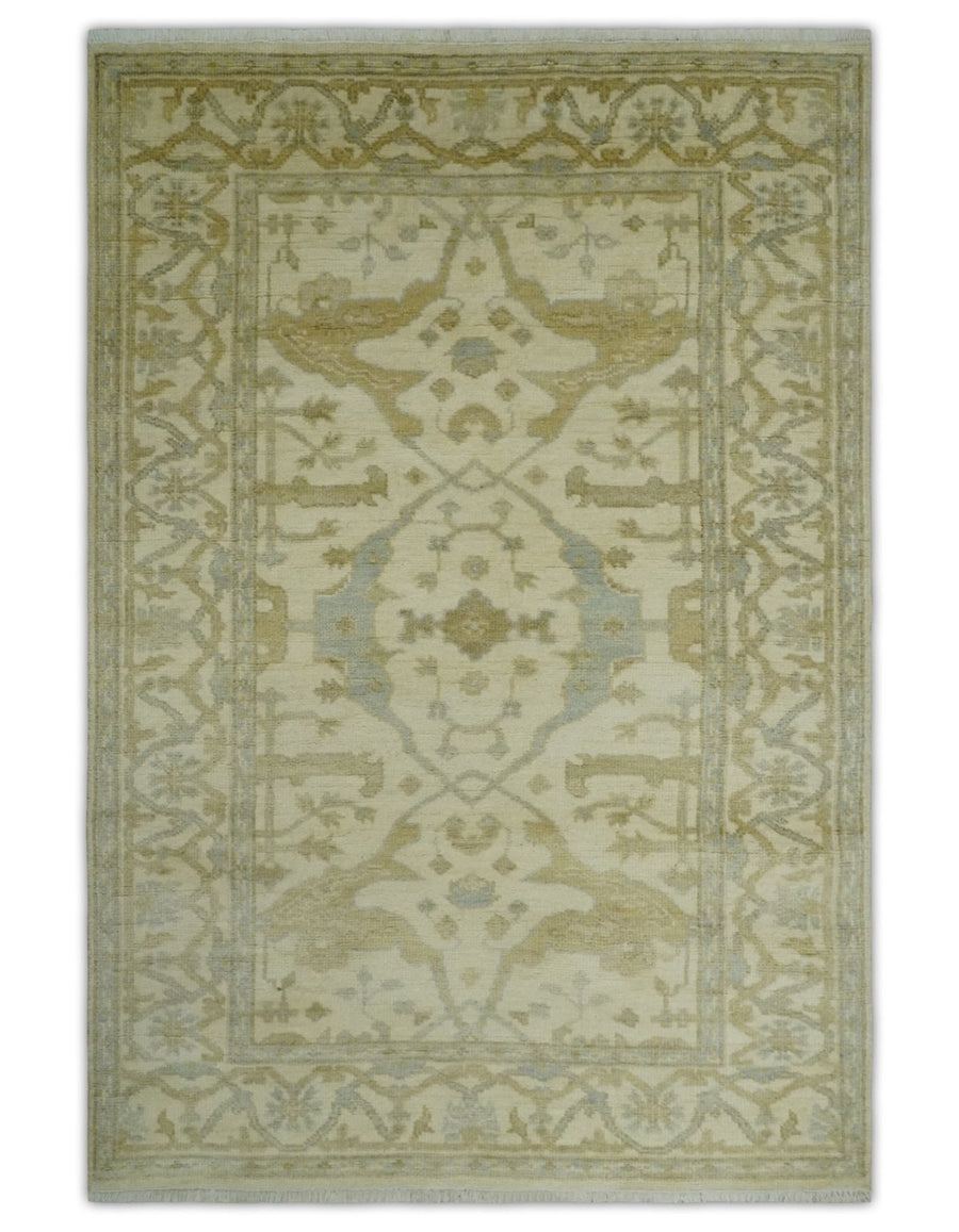 Hand Knotted 4x6 Oriental Oushak Beige an Gray Wool Area Rug, Small Turkish Design Rug | N35146 - The Rug Decor