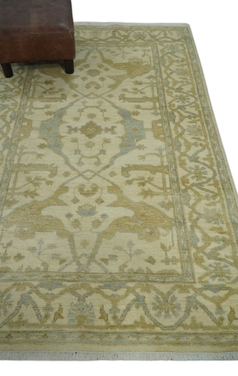 Hand Knotted 4x6 Oriental Oushak Beige an Gray Wool Area Rug, Small Turkish Design Rug | N35146 - The Rug Decor
