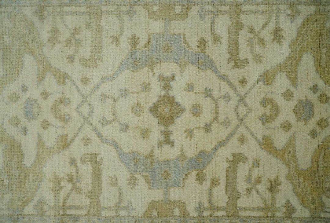 Hand Knotted 4x6 Oriental Oushak Beige an Gray Wool Area Rug, Small Turkish Design Rug | N35146 - The Rug Decor