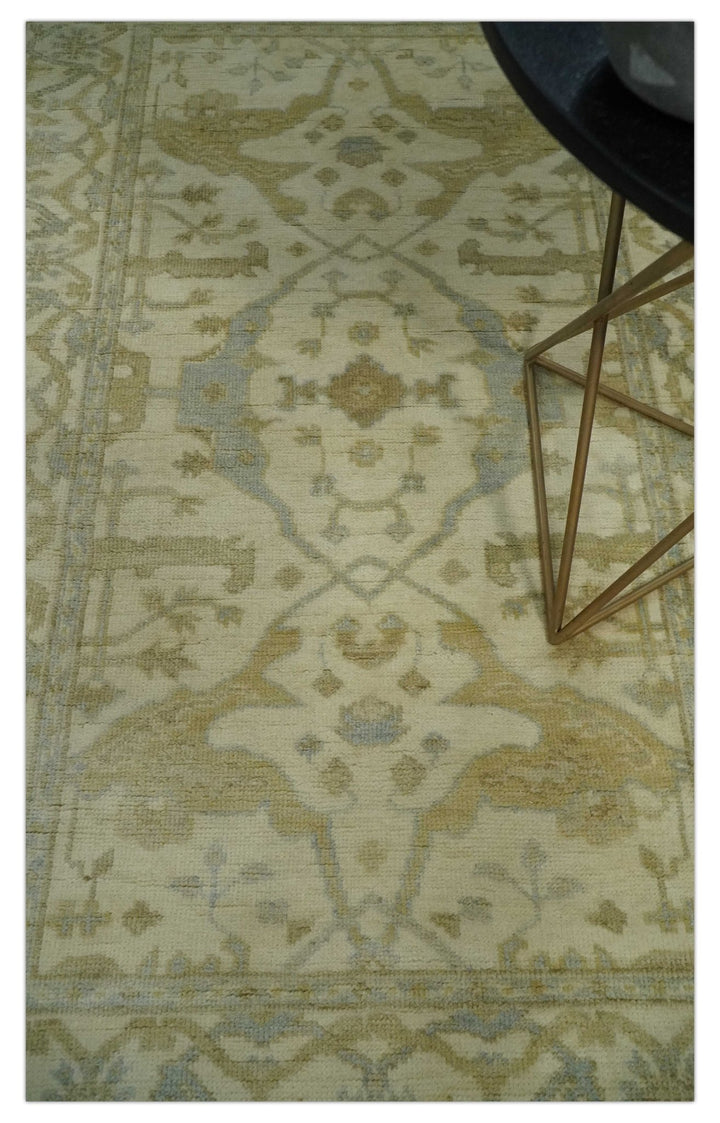 Hand Knotted 4x6 Oriental Oushak Beige an Gray Wool Area Rug, Small Turkish Design Rug | N35146 - The Rug Decor