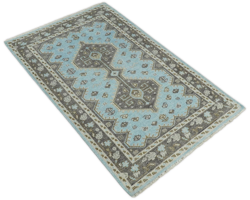 Hand knotted 4x6 Persian Blue and Brown Antique Vintage Wool Area Rug | TRD242846 - The Rug Decor