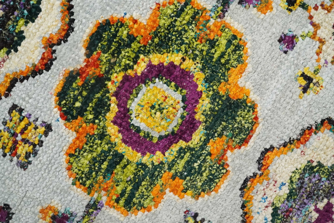Hand Knotted 4x6 Silver, Mustard and Gold Persian Oushak made of Recycled Silk Area Rug | OP65 - The Rug Decor