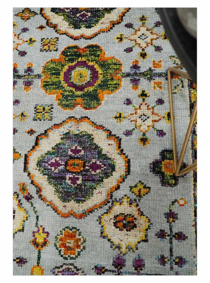 Hand Knotted 4x6 Silver, Mustard and Gold Persian Oushak made of Recycled Silk Area Rug | OP65 - The Rug Decor