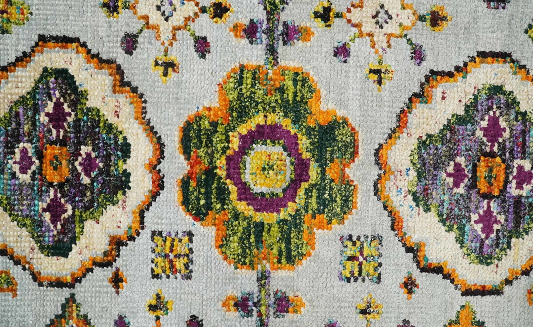 Hand Knotted 4x6 Silver, Mustard and Gold Persian Oushak made of Recycled Silk Area Rug | OP65 - The Rug Decor