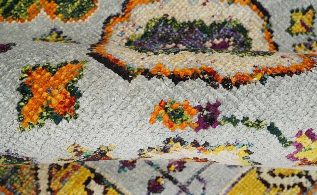 Hand Knotted 4x6 Silver, Mustard and Gold Persian Oushak made of Recycled Silk Area Rug | OP65 - The Rug Decor