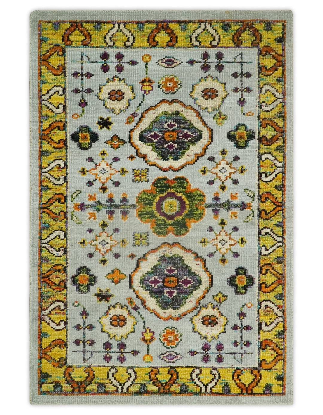 Hand Knotted 4x6 Silver, Mustard and Gold Persian Oushak made of Recycled Silk Area Rug | OP65 - The Rug Decor