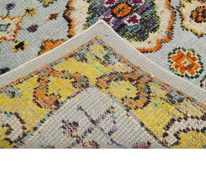Hand Knotted 4x6 Silver, Mustard and Gold Persian Oushak made of Recycled Silk Area Rug | OP65 - The Rug Decor