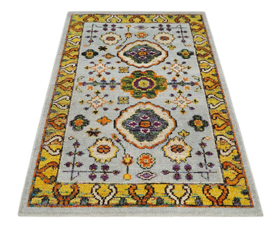 Hand Knotted 4x6 Silver, Mustard and Gold Persian Oushak made of Recycled Silk Area Rug | OP65 - The Rug Decor
