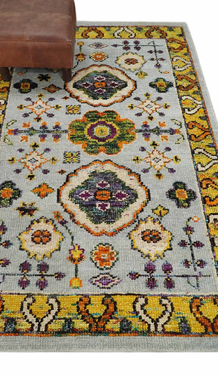 Hand Knotted 4x6 Silver, Mustard and Gold Persian Oushak made of Recycled Silk Area Rug | OP65 - The Rug Decor