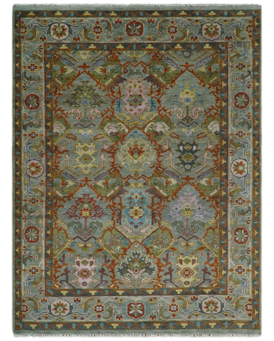 Hand knotted 5x8, 6x9, 8x10, 9x12, 10x14 and 12x15 All Wool Olive, Rust and Gray Traditional Antique Moss Persian Oushak Area Rug | TRDCP1006912 - The Rug Decor