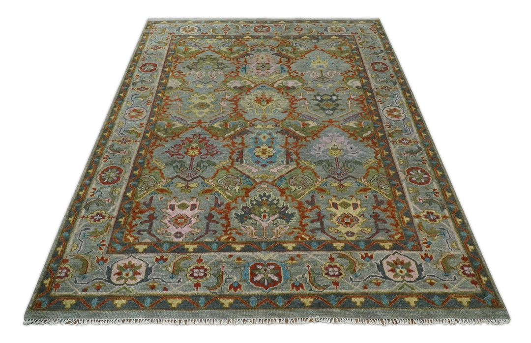 Hand knotted 5x8, 6x9, 8x10, 9x12, 10x14 and 12x15 All Wool Olive, Rust and Gray Traditional Antique Moss Persian Oushak Area Rug | TRDCP1006912 - The Rug Decor
