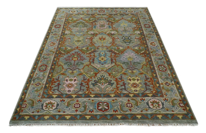 Hand knotted 5x8, 6x9, 8x10, 9x12, 10x14 and 12x15 All Wool Olive, Rust and Gray Traditional Antique Moss Persian Oushak Area Rug | TRDCP1006912 - The Rug Decor