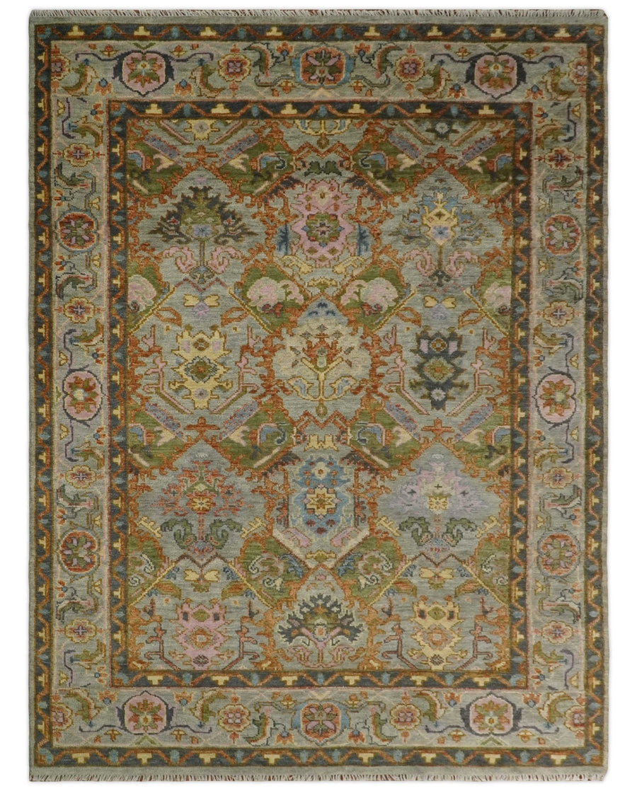 Hand knotted 5x8, 6x9, 8x10, 9x12, 10x14 and 12x15 All Wool Silver, Rust and Gray Traditional Antique Moss Persian Oushak Area Rug | TRDCP616 - The Rug Decor